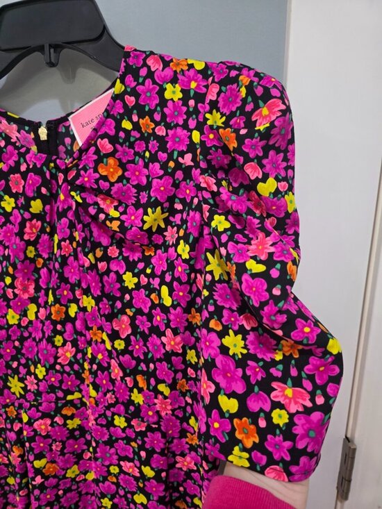 Kate Spade Bright Floral Puff Sleeve Dress Size 6 Multicolor A-Line - Picture 5 of 11